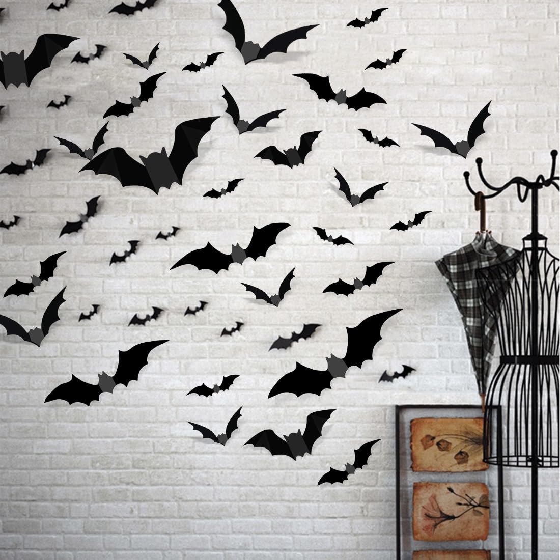 100 Pcs Bats Halloween Decoration 3D Bats Wall Decor PVC Wall Bats Stickers for Halloween Home Bathroom Indoor Decorations