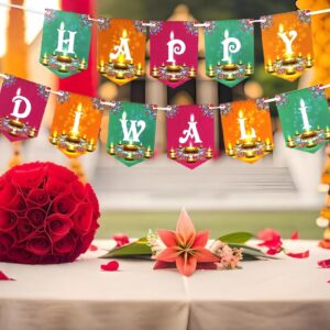 Hying Happy Diwali Banners Diwali Hanging Decorations Indian Deepavali Pennants Backdrop Festival of Lights Party Photo Props Hindu Diwali Party Banner Garlands for Home Diwali Decor Supplies Favor