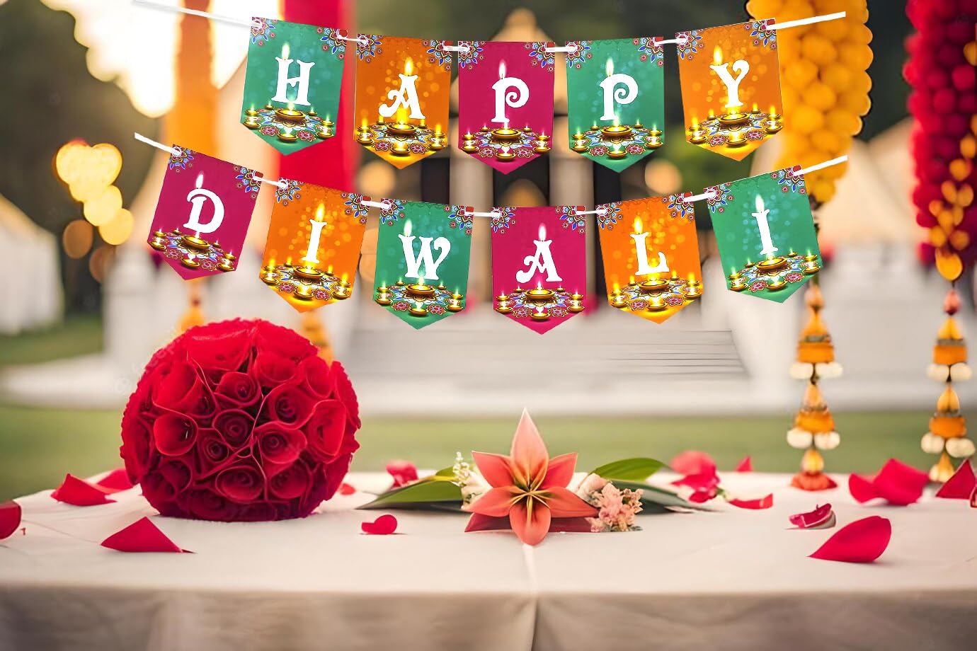 Hying Happy Diwali Banners Diwali Hanging Decorations Indian Deepavali Pennants Backdrop Festival of Lights Party Photo Props Hindu Diwali Party Banner Garlands for Home Diwali Decor Supplies Favor