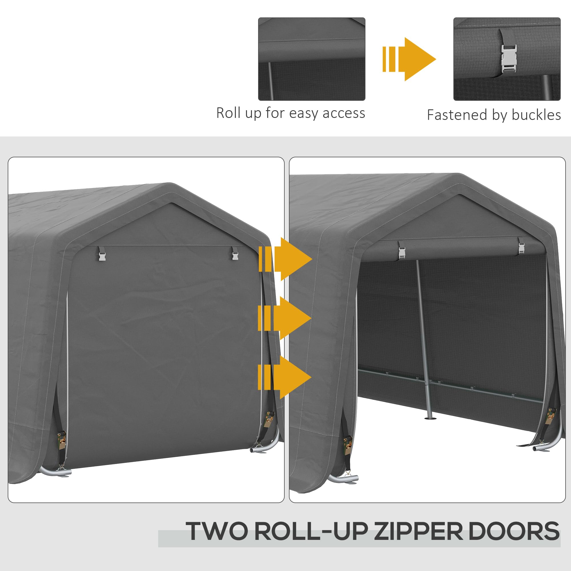 Outsunny 10' x 20' Carport Portable Garage, Heavy Duty Storage Tent, Patio Storage Shelter w/Anti-UV PE Cover and Double Zipper Doors, for Motorcycle Bike Garden Tools, Gray