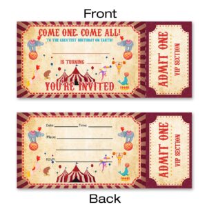 VAHATAN Carnival Birthday Party Invitations 20 Pack Come One Come All Circus Carnival Ticket Invitations with Envelopes Invites Cards for Birthday Party