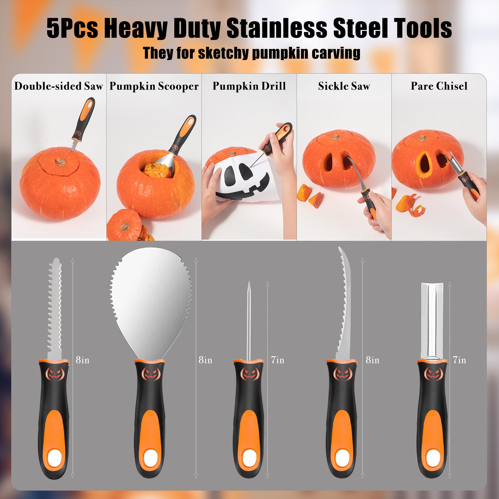 kopotma Pumpkin Carving Tools, Halloween Pumpkin Carving Kit, All in One Professional Pumpkin Carving Set with Stencils and Candles, Heavy Duty Pumpkin Carving Kit for Kids & Adults