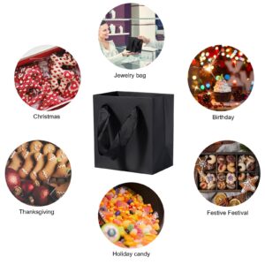 driew Small Black Gift Bags 50 Pcs, 4" x 2.8" x 4.5" Min Thick Kraft Paper Bags Bulk with Black Handles Set for Wedding Party Birthday Gathering Baby Shower