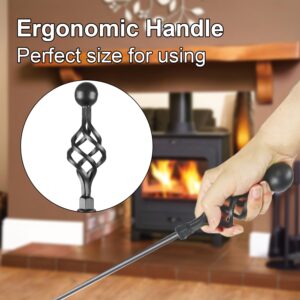 VODA Fireplace Tools Set, 5-Piece Cast Iron 33" Fire Place Set Tools Indoor Fireside Accessories Large Fire Place Tool Set Outdoor Holder Fire Kit with Poker Shovel Tongs Brush, Stand