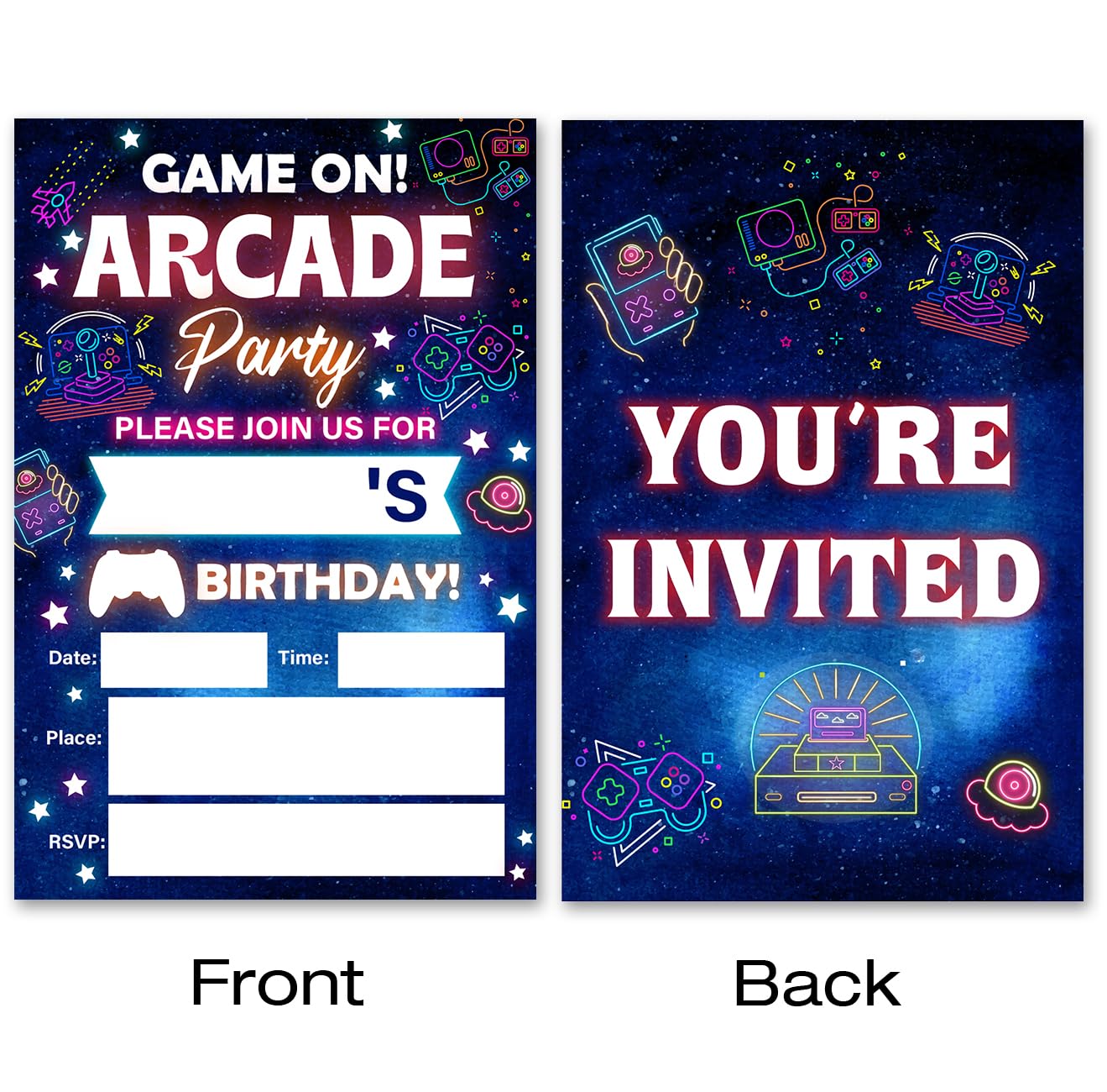 VAHATAN Arcade Party Birthday Invitations 20 Packs Arcade Party Glow Arcade Invites with Envelopes