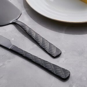 FULLYWARE Black Cake Cutting Set, Stainless Steel Cake Knife and Server Set, Cake Pie Cutter Set for Wedding, Birthday, Party