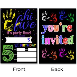 VAHATAN Hi Five 5th Birthday Party Invitations 20 Packs 5 Year Old Birthday Invites With Envelopes Colorful 5th Birthday Fill in Invite Cards