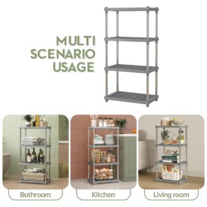 LEAIJIAFY 4 Tier Gray Plastic and Metal Standing Shelf Units, Durable Storage Shelves Rack Open Shelving for Pantry Kitchen Bathroom,13MM Steel Tubes