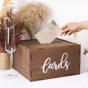 ourwarm wedding card box with lid, wood gift card box for wedding reception, rustic envelope money box for wedding party birthday bridal shower baby shower graduation decorations (11.6x10.4x6.5 inch)