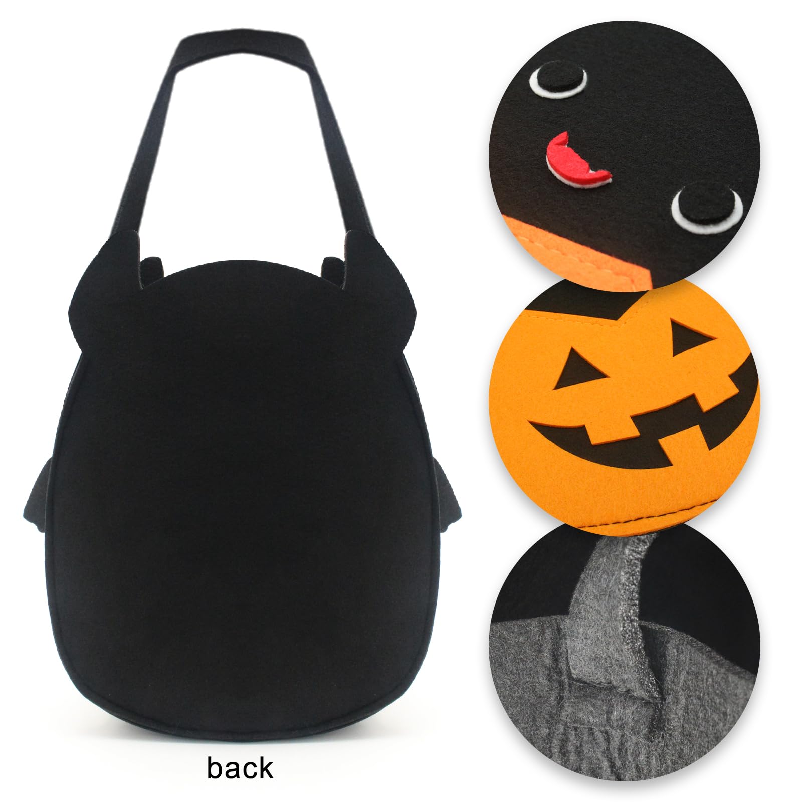 Ohjijinn Halloween Trick or Treat Bags, Cute Bat Pumpkin Candy Bucket Tote Bag, Multipurpose Reusable Felt Bags Basket for Kids Party Favors Gifts Bags