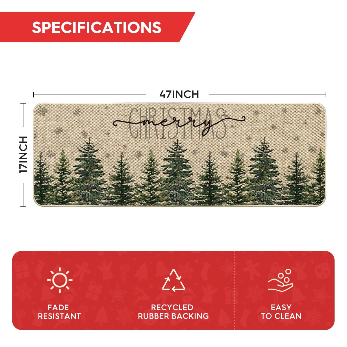 Artoid Mode Pine Trees Snowflakes Merry Christmas Doormat, Winter Home Decor Low-Profile Door Mat Floor Mat 17x47 Inch