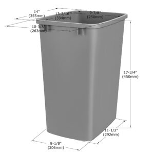 Rok Hardware Single 36 Quart Capacity Gray Plastic Waste Recycle Bin, Replacement Garbage Can Container for ROKRECYCLE3 Kitchen Cabinet Pull Out Organizer Trash and Recycling Center, ROKRECYCLEGBIN