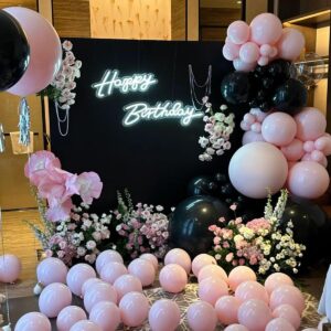 Black and Pink Balloons Garland Kit,Pastel Pink and Black Balloon Party Decorations 18In 10In 5In Black Pink Balloons for Wedding Bridal Shower Anniversary Birthday Party Baby Shower