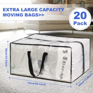 Clear Moving Bags - 20 Pack Extra Large Heavy Duty Storage Bags With Zipper & Reinforce Handles | 29x14x13 Inch Moving Tote Bags Bulk For Clothing, Shoes, Travel