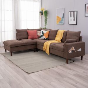 panana sectional l shape corner sofas coch with left right hand side built-in usb charging port chaise, brown