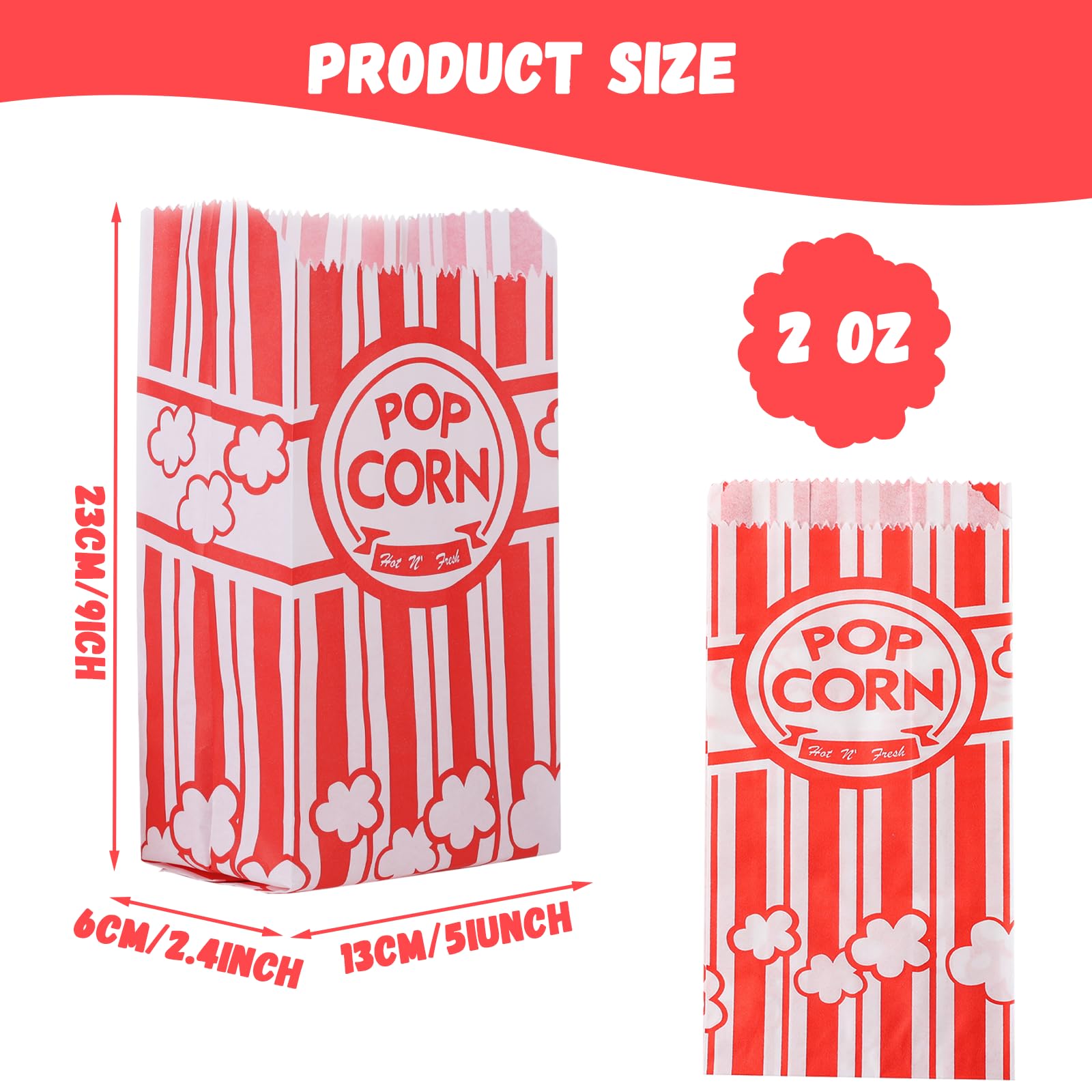 200 Pieces Paper Popcorn Bags 2 oz Pop Corner Bags Individual Servings for Popcorn Machine Party Disposable Pop Corn Storage Christmas Bag Bulk