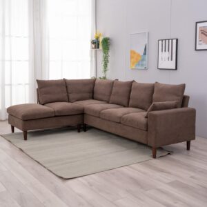 Panana Sectional L Shape Corner Sofas Coch with Left Right Hand Side Built-in USB Charging Port Chaise, Brown