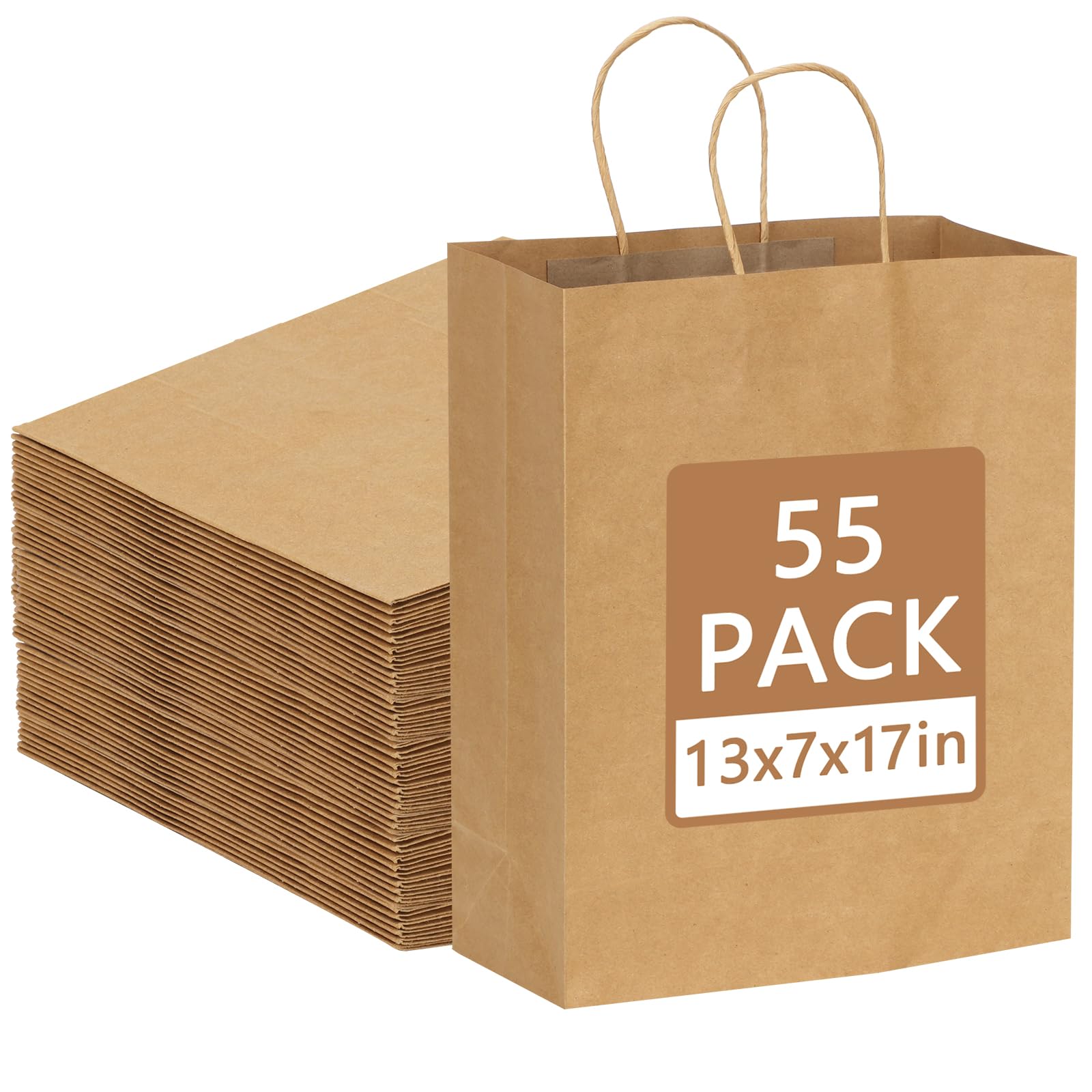 Moretoes 55pcs Brown Paper Bags with Handles, 13x7x17 Inches Large Gift Bags, Gift Bags Kraft Shopping Bags in Bulk for Boutiques, Small Business, Retail Stores, Gifts & Merchandise