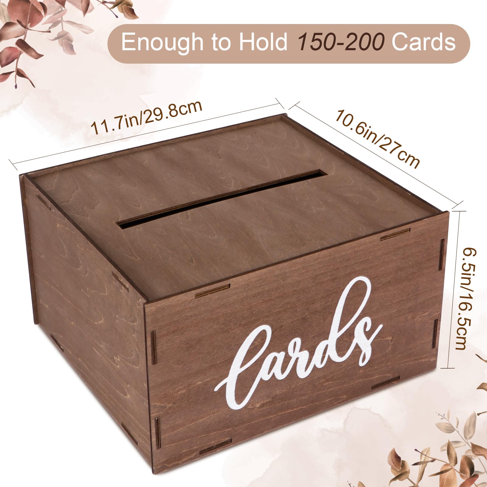 OurWarm Wedding Card Box with Lid, Wood Gift Card Box for Wedding Reception, Rustic Envelope Money Box for Wedding Party Birthday Bridal Shower Baby Shower Graduation Decorations (11.6x10.4x6.5 inch)