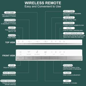 Combier CMA301 Bidet Toilet Seat With Warm Water And Wireless Remote, The heated Toilet Seat Have Warm Air Dryer, Multiple Spray Modes And Self-Cleaning Stainless Steel Nozzle (Elongated)