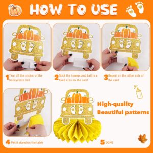 8 PCS Little Pumpkin Baby Shower Decorations Honeycomb Centerpieces Fall Theme Baby Shower Table Decorations Pumpkin Baby Shower Table Toppers for Autumn Thanksgiving Gender Reveal Party Decorations