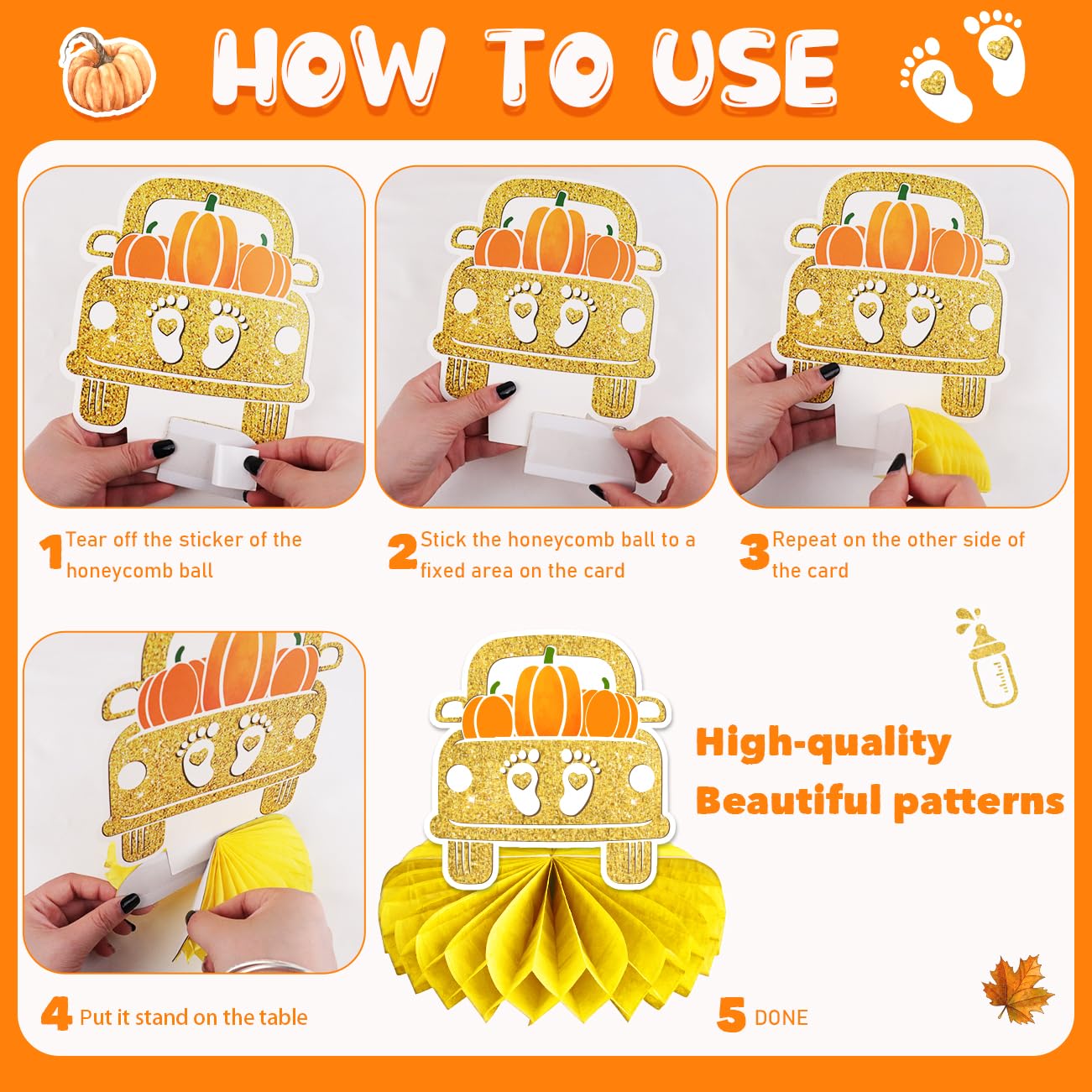 8 PCS Little Pumpkin Baby Shower Decorations Honeycomb Centerpieces Fall Theme Baby Shower Table Decorations Pumpkin Baby Shower Table Toppers for Autumn Thanksgiving Gender Reveal Party Decorations