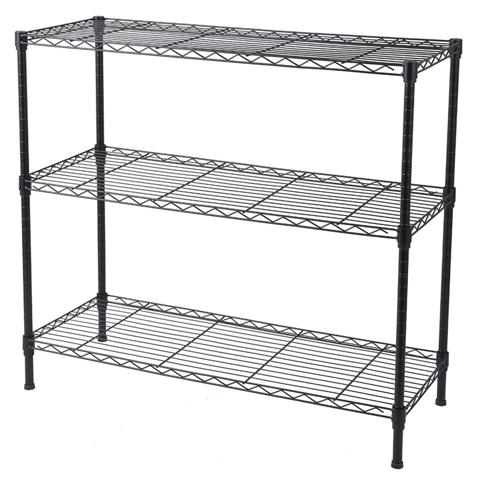 Volowoo 3/4/5-Shelf Adjustable, Heavy Duty Storage Shelving Unit (350 lbs Loading Capacity per Shelf), Steel Organizer Wire Rack for Restaurant, Pantry, Kitchen Garage (Black, 3-Tier)