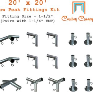 Carport Kit, 20' x 20' Low Peak Canopy Fittings, DIY Metal Carport Frame Parts, 1-1/2" EMT Fittings