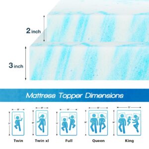 Sweetcrispy Mattress Topper King, Thick Cooling Gel Infused Memory Foam Bed Toppers for King Size Bed, 2 Inch Soft Mattress Pads for Sleeper Sofa, RV, Camper, CertiPUR-US Certified, Blue