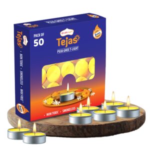 50 pcs pure ghee deepak/tea light candle with 3 hours burning time for home & festival decor (50 tea lights) by shubhkart