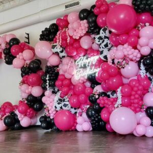 Enanal Pink and Black Balloon Garland Arch Kit, 153pcs Black Magenta Baby Pink and Chrome Pink Balloons for Girls Birthday Decoration Sweet 16 Party Supplies Bridal Shower Graduation Decor (Pink)