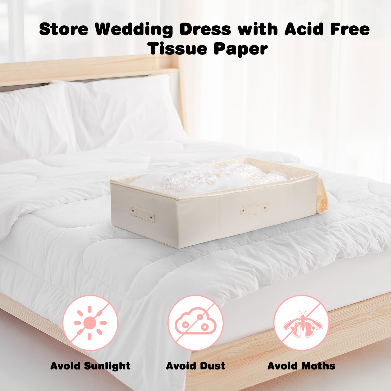 Wedding Dress Storage Box - Wedding Dress Preservation Box - Wedding Dress Preservation Kit ,with 20 Sheets of Acid Free Tissue Paper, Breathable,Foldable,Bridal Must-Have Heirlooms (Beige)