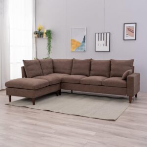 Panana Sectional L Shape Corner Sofas Coch with Left Right Hand Side Built-in USB Charging Port Chaise, Brown