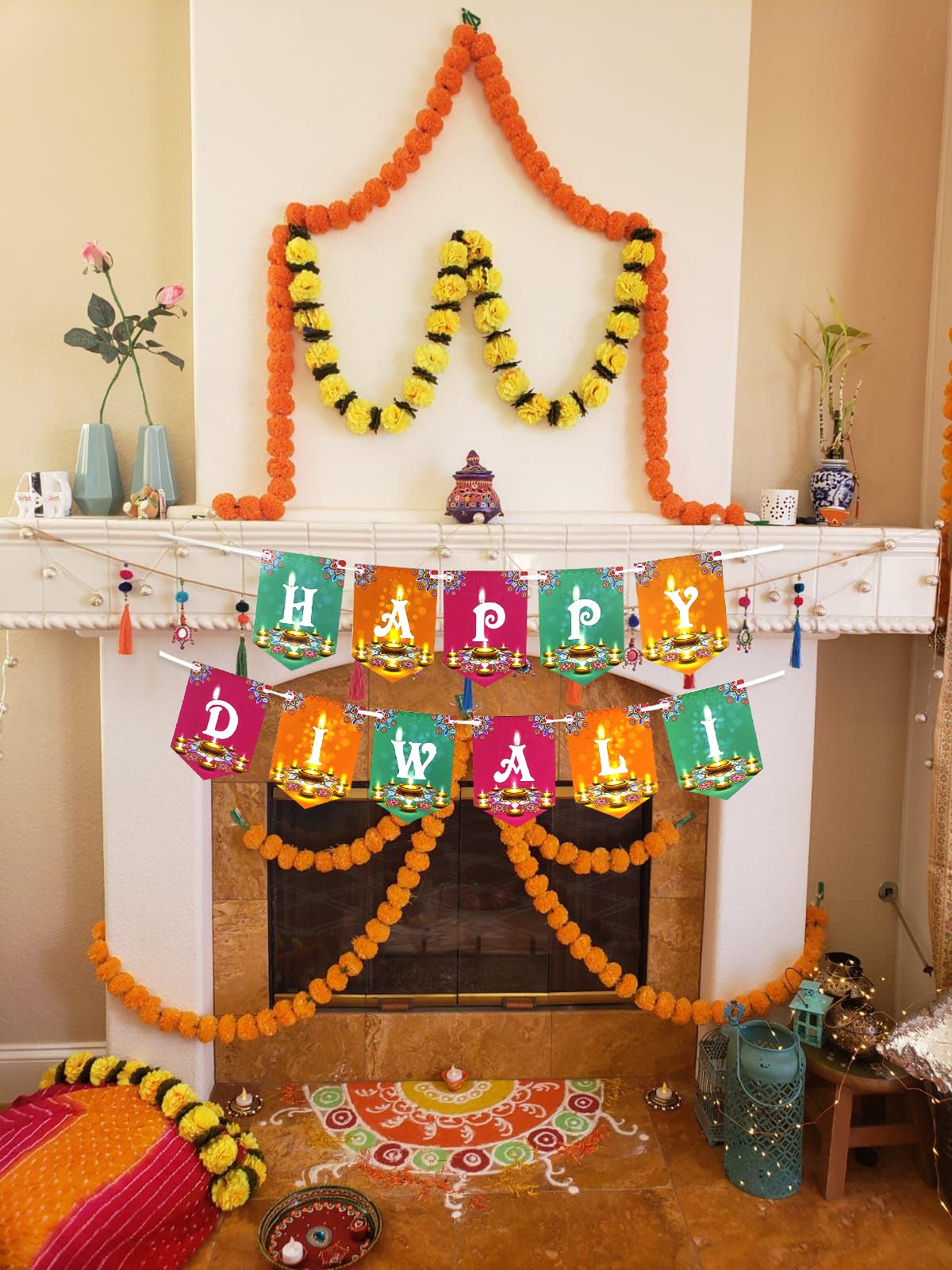 Hying Happy Diwali Banners Diwali Hanging Decorations Indian Deepavali Pennants Backdrop Festival of Lights Party Photo Props Hindu Diwali Party Banner Garlands for Home Diwali Decor Supplies Favor