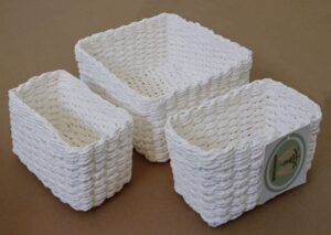 set of 3 white woven baskets - table organizer, natural and eco-friendly storage solution, storage baskets for shelves, toy storage, sustanabile paper rope material