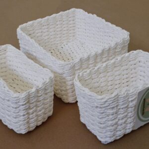 Set of 3 White Woven Baskets - Table Organizer, Natural and Eco-Friendly Storage Solution, Storage Baskets for Shelves, Toy Storage, Sustanabile Paper Rope Material