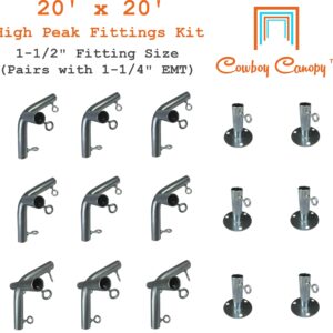 Carport Kit, 20' x 20' High Peak Canopy Fittings, DIY Metal Carport Frame Parts, 1-1/2" EMT Fittings