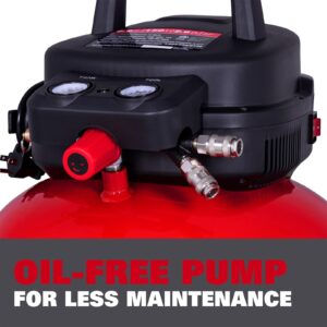 ECOMAX Air Compressor, Portable Air Compressor, 6 Gallon, Pancake Air Compressor, Max 150 PSI, 2.6 CFM @90 Psi, Oil Free Small Electric Air Compressor for Car, Home and Jobsite, Red Model: 0210673