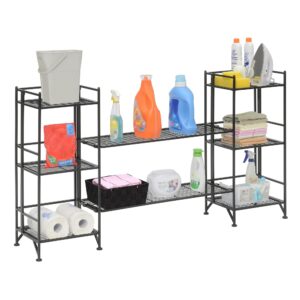 Convenience Concepts Xtra Storage 3 Tier Folding Metal Shelves with Set of 2 Deluxe Extension Shelves - Organizer for Living Room, Office, Bedroom, Garage, Kitchen, Bathroom, Black