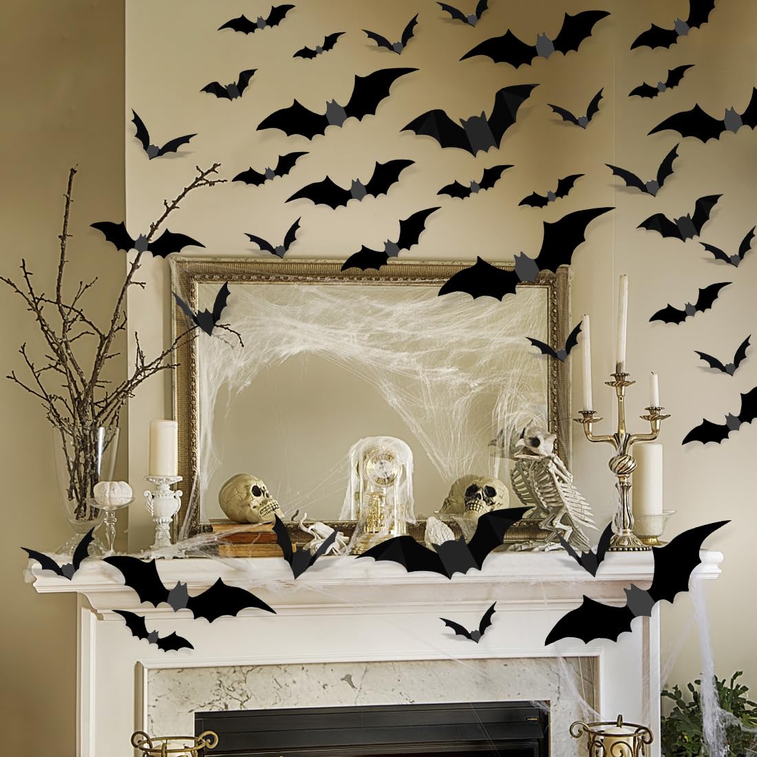 100 Pcs Bats Halloween Decoration 3D Bats Wall Decor PVC Wall Bats Stickers for Halloween Home Bathroom Indoor Decorations