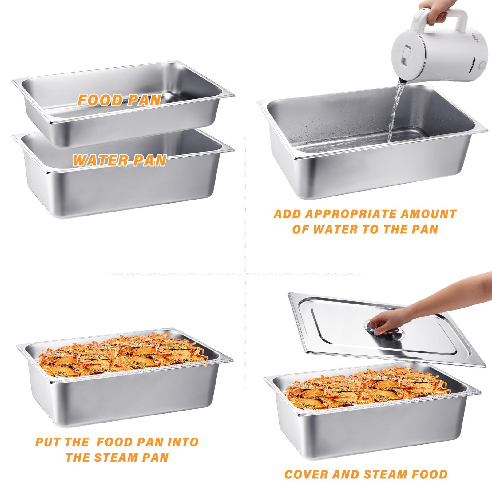 Tioncy 3 Pack Steam Table Pan Full Size with Lid 4'' 6'' Deep Stainless Steel Hotel Pan 20.8'' L x 12.8'' W Metal Food Container Thick Catering Pans Commercial Food Pans for Party Restaurant Kitchen