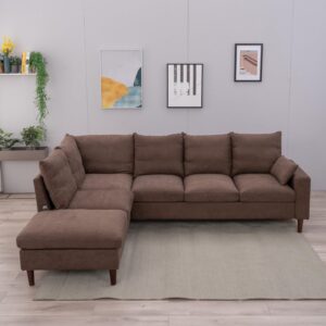 Panana Sectional L Shape Corner Sofas Coch with Left Right Hand Side Built-in USB Charging Port Chaise, Brown