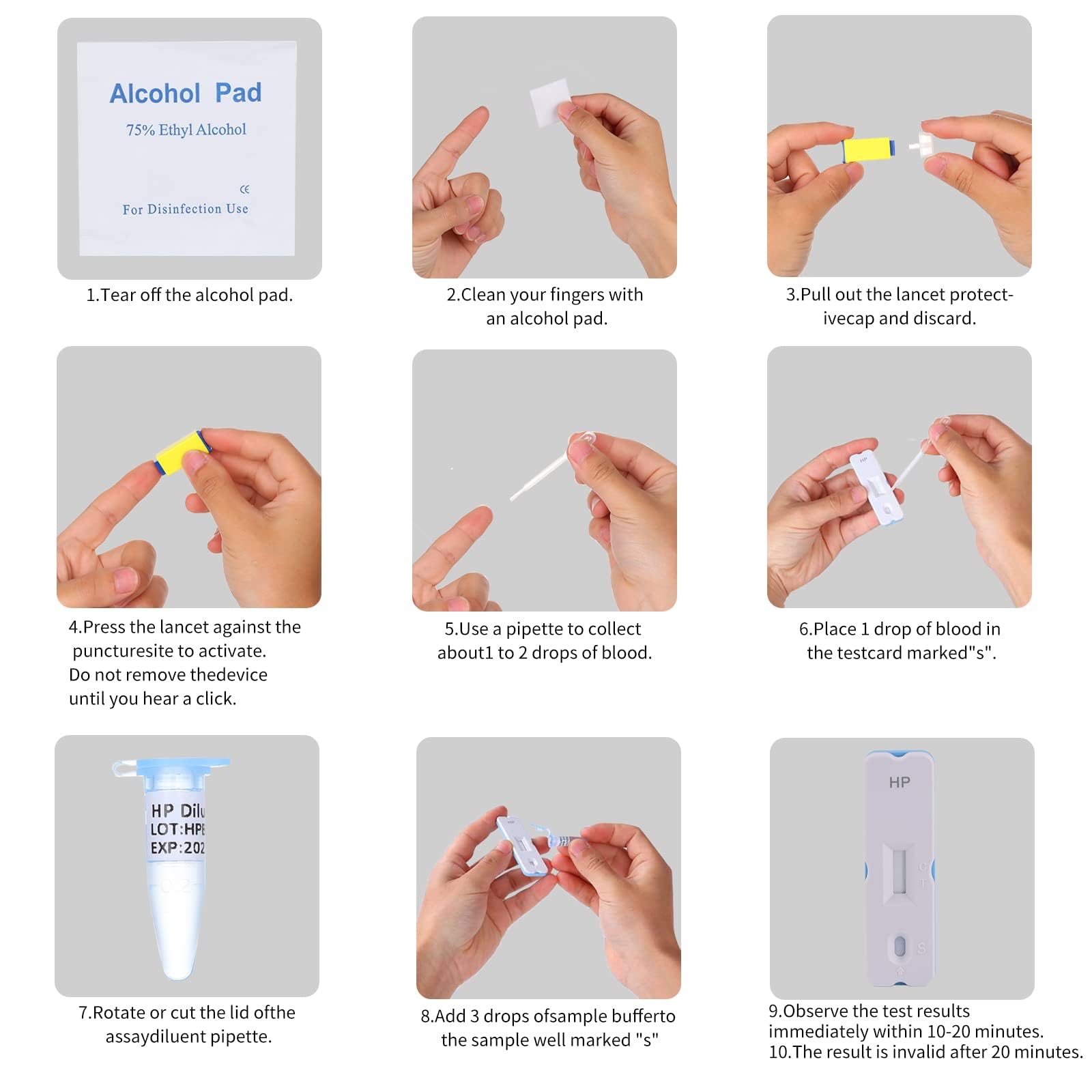 H. Pylori，Helicobacter Pylori Detection 2 Test kit, 10-15 Minutes of Quick Home Testing, The Result is Highly Accurate, Easy to use and Read