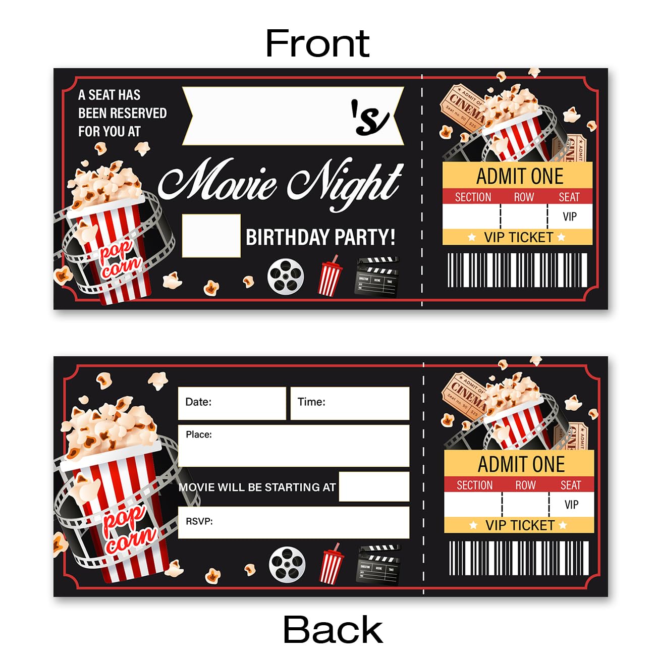 VAHATAN Movie Birthday Party Invitations 20 Pack Movie Theme Ticket Invitations with Envelopes Invites Cards for Birthday Party