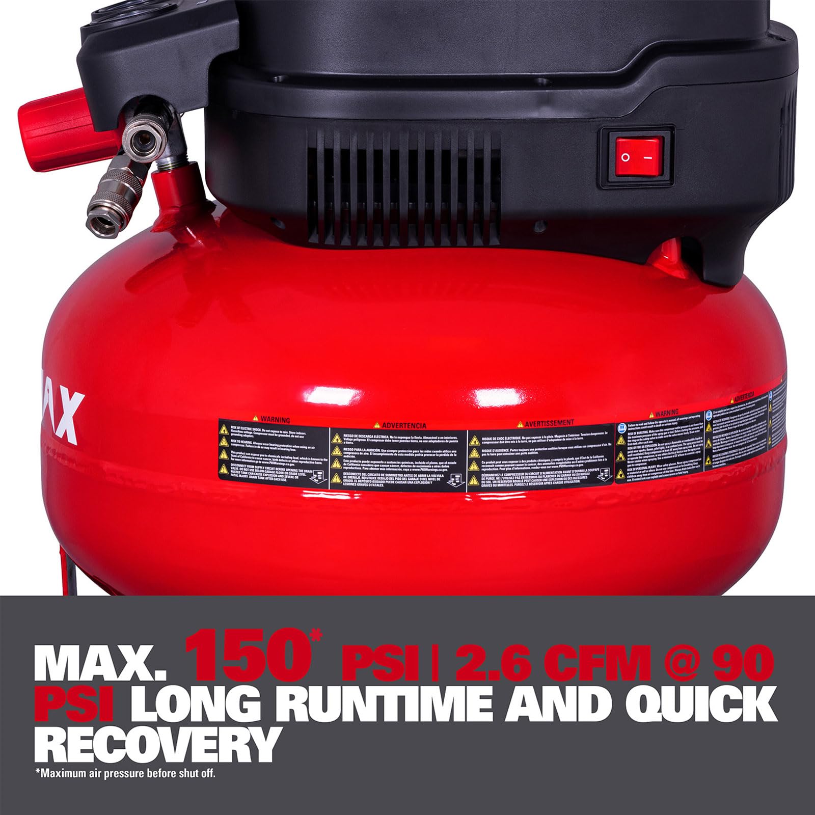 ECOMAX Air Compressor, Portable Air Compressor, 6 Gallon, Pancake Air Compressor, Max 150 PSI, 2.6 CFM @90 Psi, Oil Free Small Electric Air Compressor for Car, Home and Jobsite, Red Model: 0210673