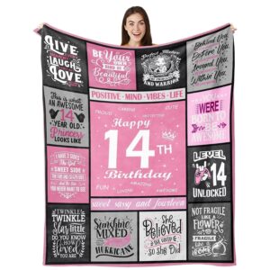 lemzcen 14 year old girl gifts, 14th birthday gifts for girls, birthday gifts for 14 year old girls, 14 birthday decorations for girls, 14 year old girl birthday throw blanket 60”x50”