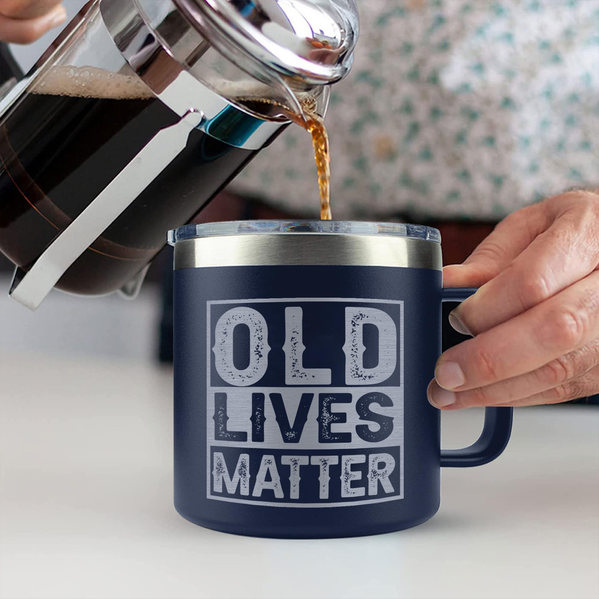 Old Lives Matter Mug Dad Tumbler - Old Man Gifts For Older Men Gag Gifts For Old People Gifts For Elderly Men - Old Lives Matter Cup Old People Birthday Gifts 14oz Stainless Steel Tumbler With Lid