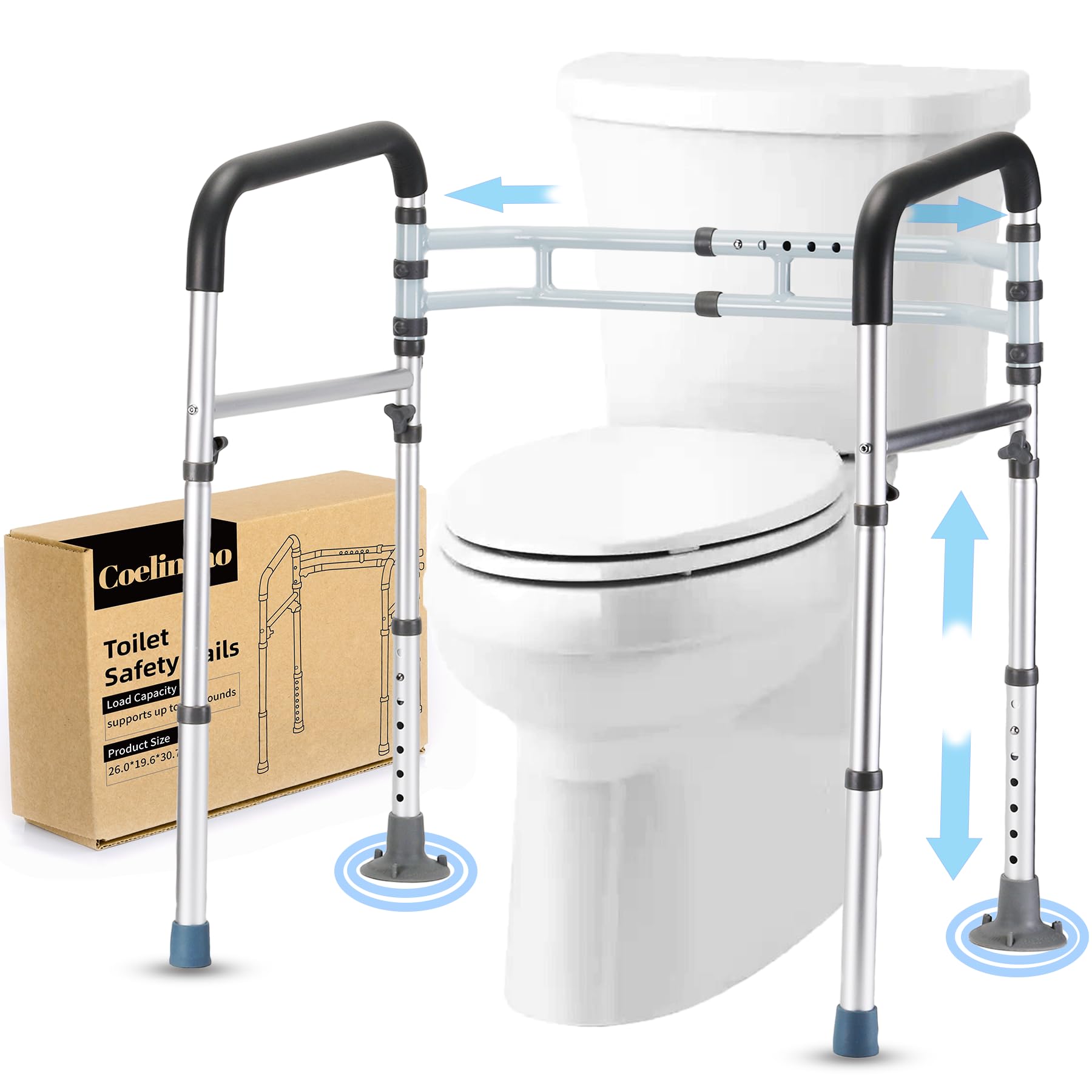 FSA/HSA Eligible Toilet Safety Rail - Adjustable Detachable Medical Toilet Safety Frame for Elderly, Heavy Duty Toilet Handles for Elderly and Handicap Toilet Safety Rails, Toilet Bars Fits Most Toile