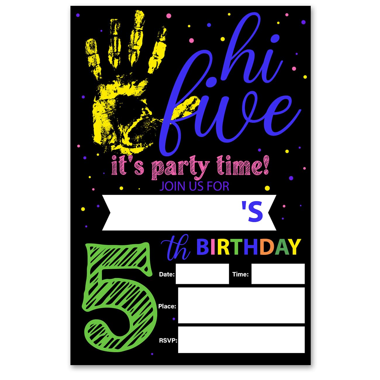 VAHATAN Hi Five 5th Birthday Party Invitations 20 Packs 5 Year Old Birthday Invites With Envelopes Colorful 5th Birthday Fill in Invite Cards