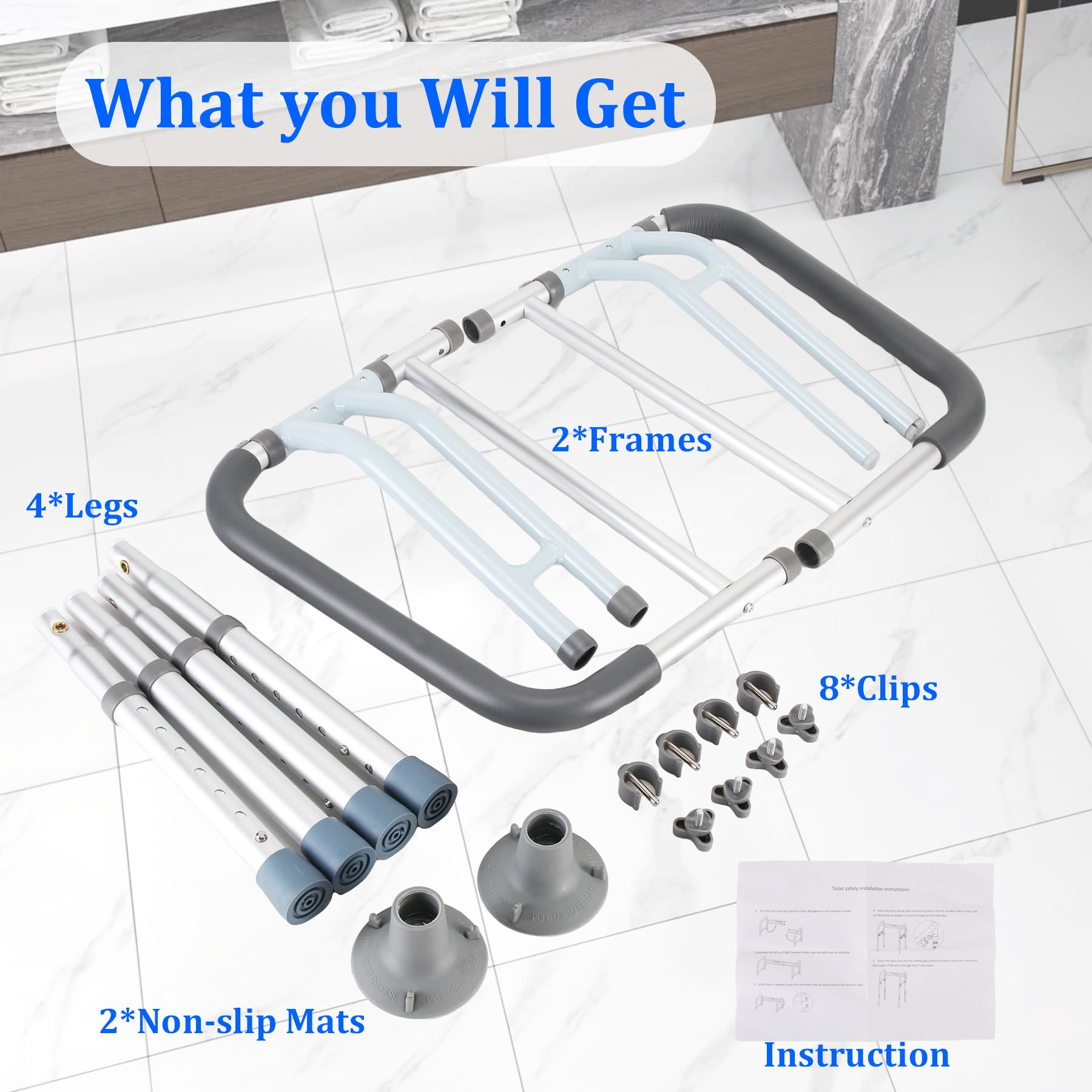 FSA/HSA Eligible Toilet Safety Rail - Adjustable Detachable Medical Toilet Safety Frame for Elderly, Heavy Duty Toilet Handles for Elderly and Handicap Toilet Safety Rails, Toilet Bars Fits Most Toile